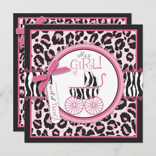 Wild Thing Einladung Square Pink B (Vorne/Hinten)