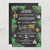 Wild Things Glitzer ONE Geburtstag Boy Chalkboard  Einladung (Vorne/Hinten)