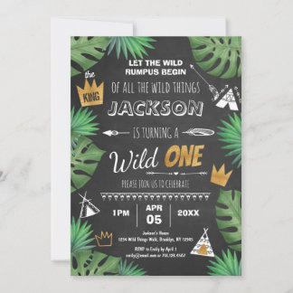 Wild Things Glitzer ONE Geburtstag Boy Chalkboard Einladung