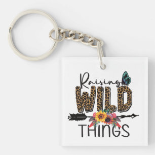 Wild Things mit Leopardenprint Blumen Pfeil aufzie Schlüsselanhänger
