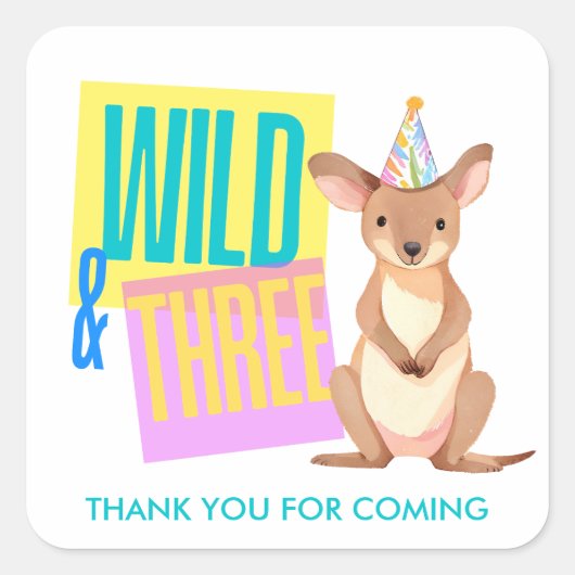 Wild & Three Kangaroo 3. Geburtstag Gunst Sticker (Vorderseite)