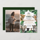 Wild & Three Safari Einladung zum Geburtstag (Vorne/Hinten)