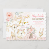 Wild & Three Tribal Woodland Animals 3. Geburtstag Einladung (Vorderseite)