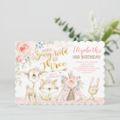 Wild & Three Tribal Woodland Animals 3. Geburtstag Einladung (Stehend Vorderseite)