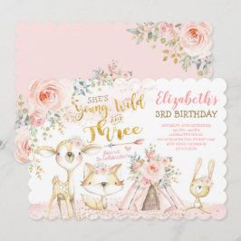 Wild & Three Tribal Woodland Animals 3. Geburtstag Einladung