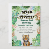 Wild & Three, Wasserfarben-Dschungel-Geburtstag Einladung (Vorderseite)