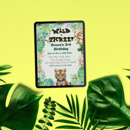 Wild & Three, Watercolor Jungle Birthday Einladung