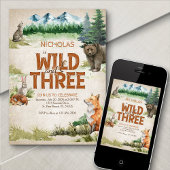 Wild Three Woodland Animal 3. Geburtstag Einladung