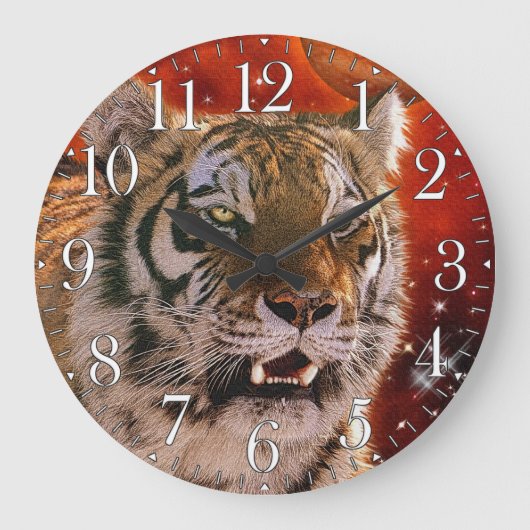 Wild Tiger Big Cat Art Tierliebhaber Wall Clock Große Wanduhr (Vorderseite)