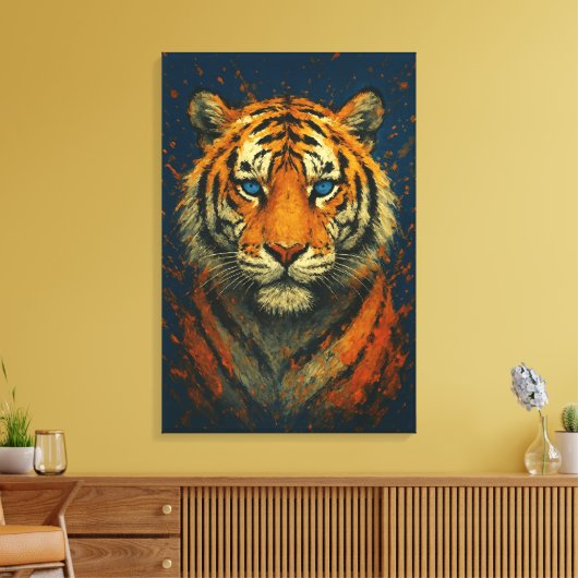 Wild Tiger - Fett gemalt Portrait Canvas Print Leinwanddruck (Insitu (Wohnzimmer))