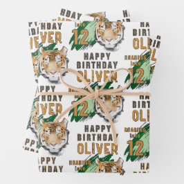 Wild Tiger Head Watercolor Birthday  Geschenkpapier Set