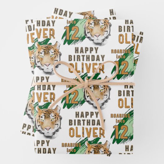 Wild Tiger Head Watercolor Birthday Geschenkpapier Set (Beispiel)