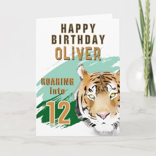 Wild Tiger Head Watercolor Birthday Karte (Vorderseite)
