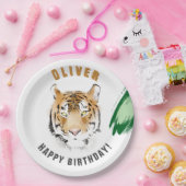 Wild Tiger Head Watercolor Birthday Name Pappteller (Party)