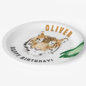 Wild Tiger Head Watercolor Birthday Name Pappteller (Schrägansicht)