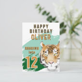 Wild Tiger Head Watercolor Birthday Postkarte (Stehend Vorderseite)