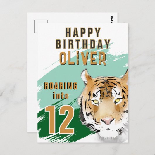 Wild Tiger Head Watercolor Birthday Postkarte (Vorne/Hinten)