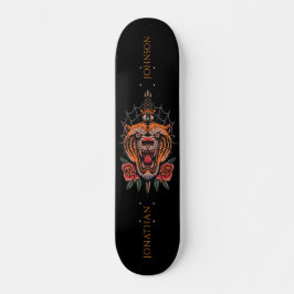 Wild Tiger japanische Rose Illustration Nachname Skateboard