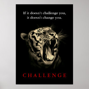 Wild Tiger Motivations-Challenge Vintage Sepia Poster