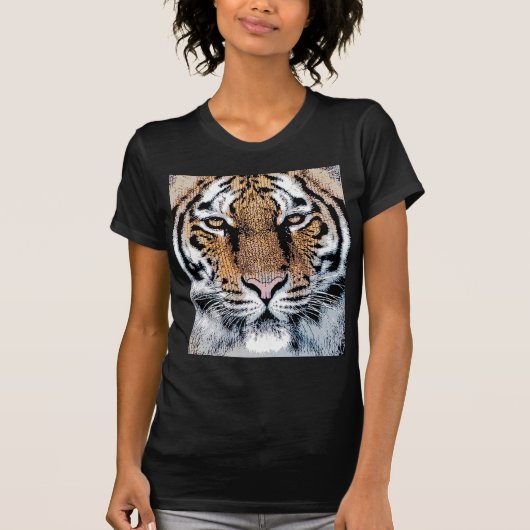 Wild Tiger Portrait Graphic Press Style T-Shirt (Vorderseite)