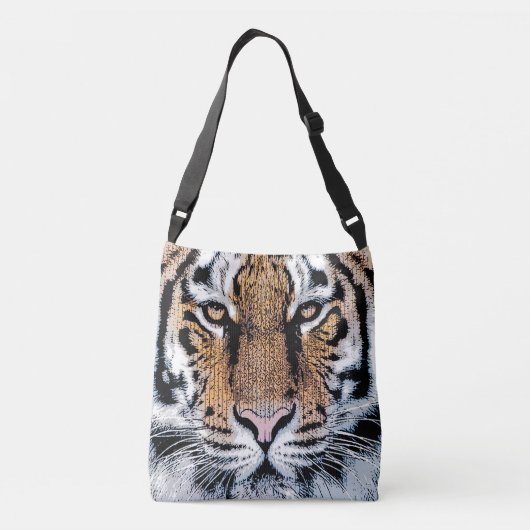 Wild Tiger Portrait Graphic Press Style Tragetaschen Mit Langen Trägern (Rückseite)