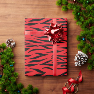 Wild Tiger Print für Weihnachtsgeschenke Rot Nahtl Geschenkpapier