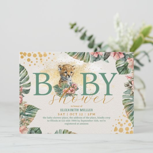 Wild Tiger Rustic Baby Dusche Einladung (Stehend Vorderseite)