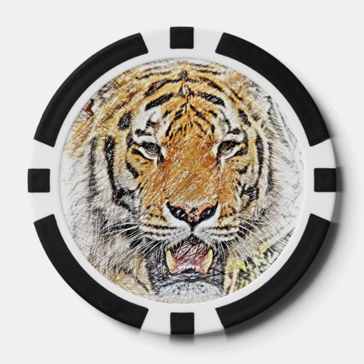 Wild Tiger Sketch - Safari Thema Pokerchips (Vorderseite)