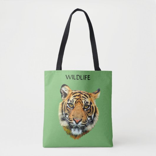 Wild-Tiger-Tiergesicht auf Grün Tasche (Vorderseite)