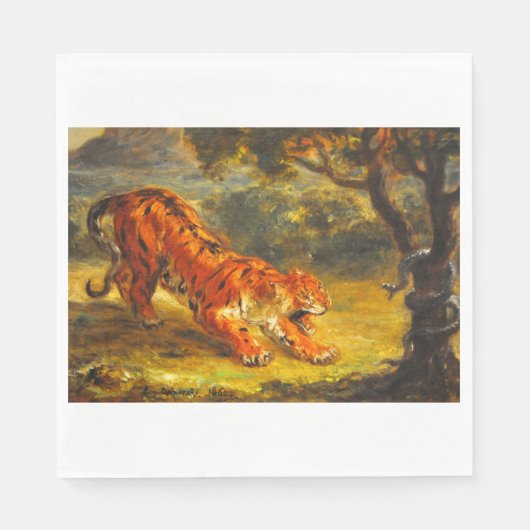 Wild Tiger und eine Schlange (Tierart) Serviette (Vorderseite)
