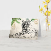 Wild Tiger und Palm Fronds Paradies Geburtstag Karte (Gelbe Blume)