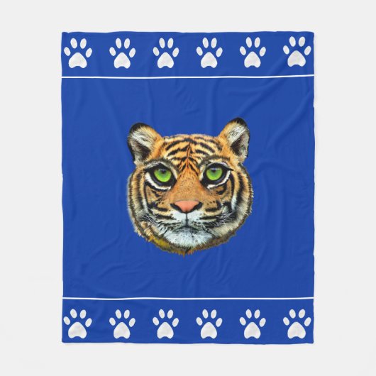 Wild Tiger und Paws auf blau Fleecedecke (Vorderseite)