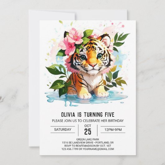 Wild Tigress Custom zum Geburtstag Einladung (Vorderseite)