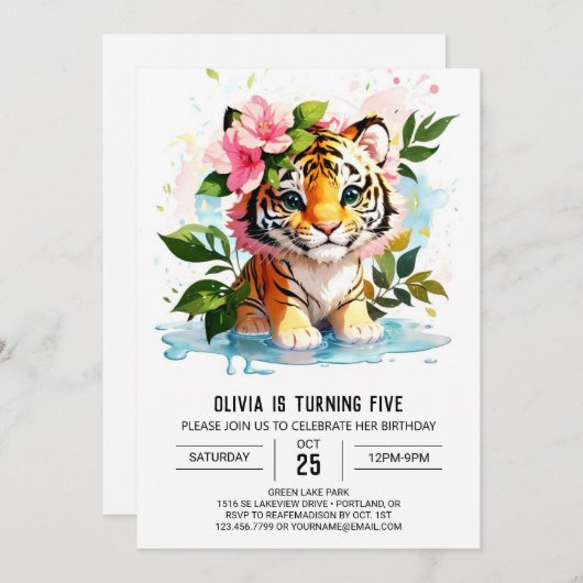 Wild Tigress Custom zum Geburtstag Einladung (Vorne/Hinten)