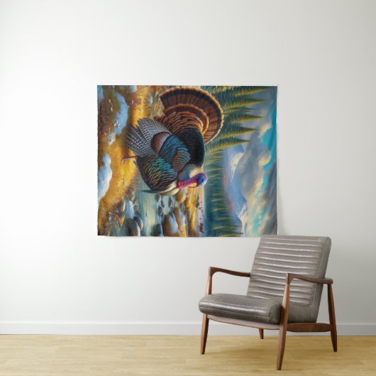 Wild Tom Turkey First Snow Wandteppich (Beispiel (Horizontal))