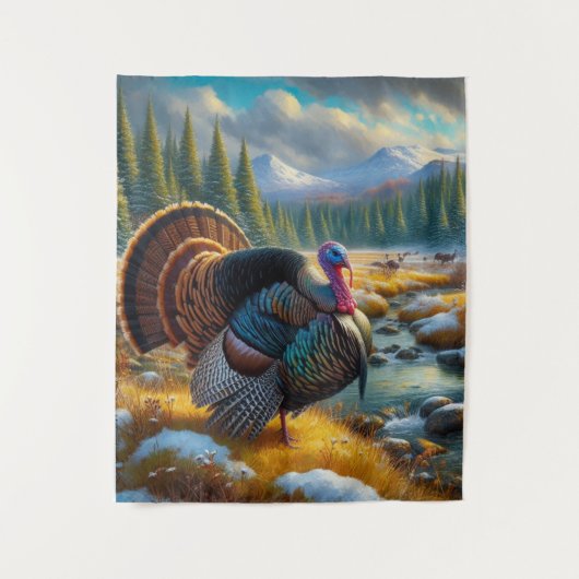 Wild Tom Turkey First Snow Wandteppich (Vorderseite)