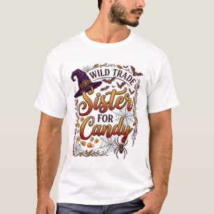Wild Trade Schwester Candy Halloween Hexenhut Fled T-Shirt