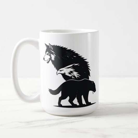 Wild Trio: Wolf, Eagle, and Bear Silhouette Kaffeetasse (Links)