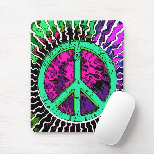 Wild Trippy Hippie Peace Sign Mousepad (Mit Mouse)
