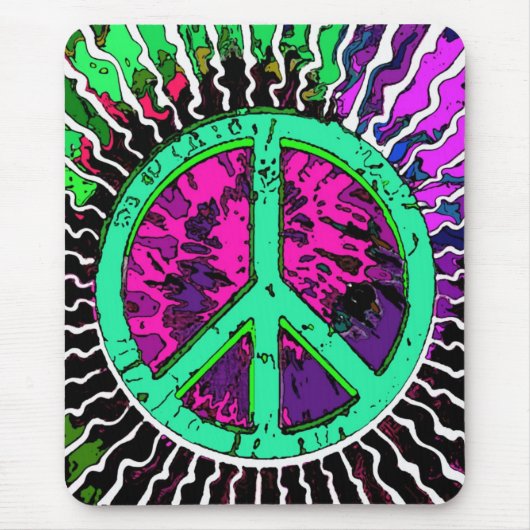 Wild Trippy Hippie Peace Sign Mousepad (Vorne)