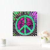 Wild Trippy Hippie Peace Sign Quadratische Wanduhr (Zuhause)
