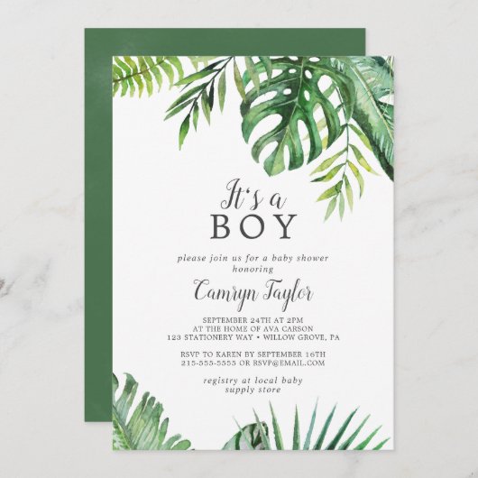 Wild Tropical Es ist eine Boy Baby Dusche Einladun Einladung (Vorne/Hinten)