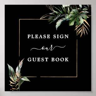 Wild Tropical Foliage Wedding Guest Book Sign Poster