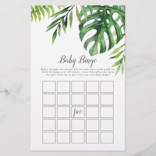 Wild Tropical Palm Baby Bingo Game Flyer (Vorne)