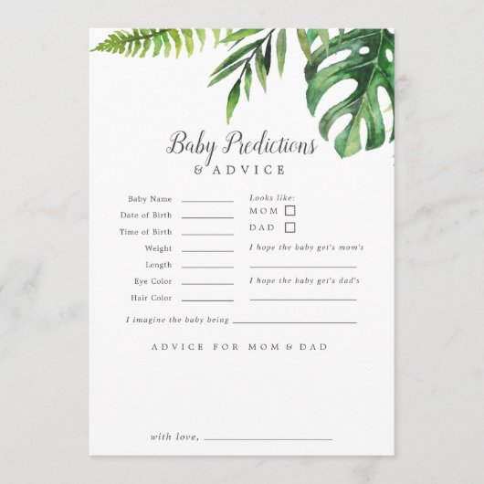 Wild Tropical Palm Baby Predictions & Advice Card Hinweiskarte (Vorderseite)