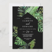 Wild Tropical Palm | Black Hexagon Lässig Wedding Einladung (Vorderseite)