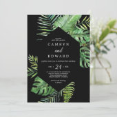 Wild Tropical Palm | Black Hexagon Lässig Wedding Einladung (Stehend Vorderseite)