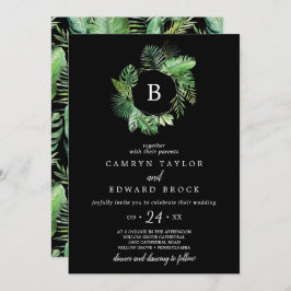 Wild Tropical Palm | Black Monogram Wedding Einladung