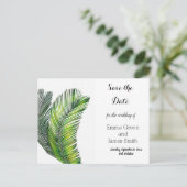 Wild Tropical Palm Blätter Grüne Save the Date Einladungspostkarte (Stehend Vorderseite)