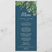 Wild Tropical Palm | Blue Wedning Dinner Menu Menükarte (Vorderseite)
